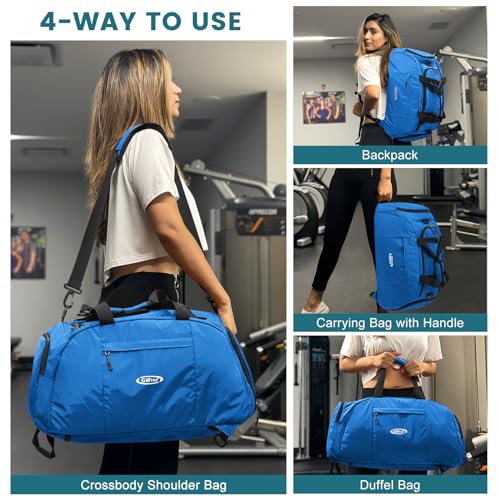 G4Free 40L 3-Way Duffle Bag Backpack Gym Bag for Men Women Sports Duffel Bag with Shoe Compartment Travel Backpack Luggage - color: Blue