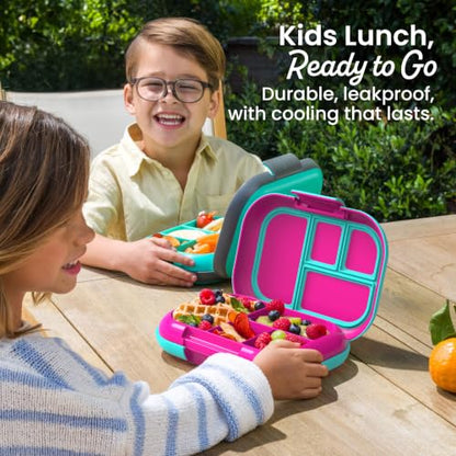 Bentgo Chill Kids Leakproof Lunch Box - 4-Compartment Bento Box with Built-In Ice Pack, 3.3 Cup Capacity, BPA-Free, Microwave & Dishwasher Safe Tray, Ages 3–7 (Fuchsia/Teal) - color: Fuchsia/Teal