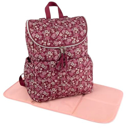 Multi-Function Floral Diaper Backpack and Travel Nappy Baby Bag with Changing Pad and Stroller Straps - color: Burgundy Floral