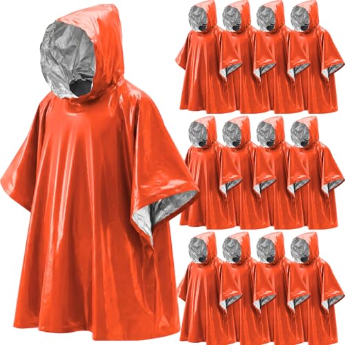 Tellegloww Emergency Ponchos with Polyester Film Blanket Liner Waterproof Windproof Thermal Survival Blanket Rain Ponchos - color: Orange