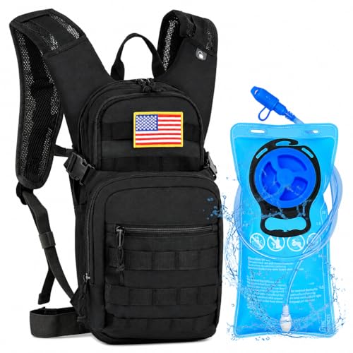 Tactical Hydration Backpack 2L Water Bladder - Lightweight Durable Pack for Hiking, Running, Outdoor Adventures, Adjustable Straps & Leak-Proof Design - color: Black