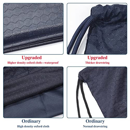 Drawstring Backpack Bag, Waterproof Draw String Back Sack with Zip Pocket, Gym Drawstring Bags Swim Bag for Men Women - color: Navy Blue, Upgraded