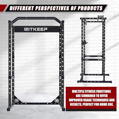 RitKeep RMAX 2250 Power Rack, 1200 lb Capacity Multi-Function Squat Rack and Weight Cage for Strength Training with Pull-Up Bar, Safety Bars, J-Hooks for Home Gym and Garage Gym - color: Black