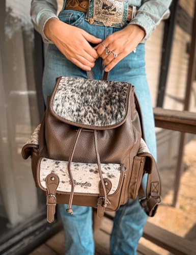 Montana West Wrangler Backpack Purse for Women Hair-on Cowhide Backpacks Western Travel Bags - color: Cowhide Coffee