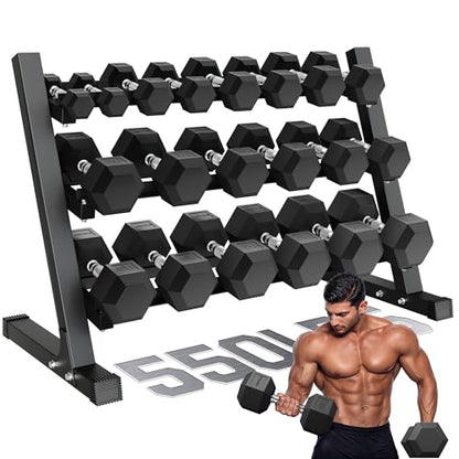 Dumbbell Sets with Rack, Rubber Hex Dumbbells, 160/220/280/360/450/550LBS, Hand Weights with Chrome Handle for Strength Training - color: 550lbs with Rack