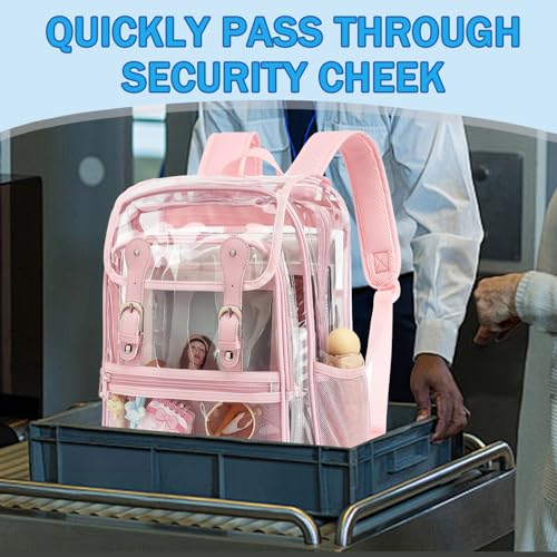 Heavy Duty Clear Backpack Stadium Approved Transparent Backpacks for School College Festival Work Travel (Light pink) - color: Light Pink