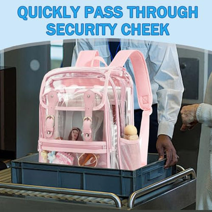 Heavy Duty Clear Backpack Stadium Approved Transparent Backpacks for School College Festival Work Travel (Light pink) - color: Light Pink