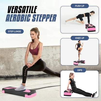 MADOG Aerobics Stepper Platform with 4/6/8 inch Height Stackable Risers - color: Black/Pink, size: 31-Inch