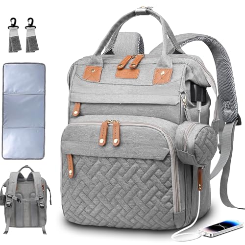 SHITIESHOU Diaper Bag Backpack Baby Bag for Mom Dad with Changing Pad, 19 Pockets, Large Waterproof Travel Baby Girl Boy Toddle Diaper Bag with Insulated Pocket, Baby Shower Gifts, Grey - color: Upgrade Grey