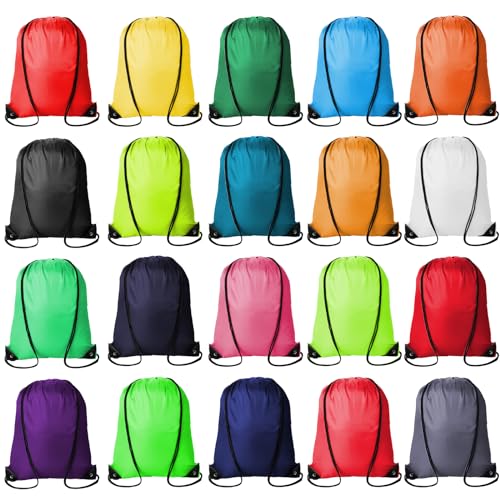 Kuhome 20Pcs Drawstring Backpacks Bulk String Bag Cinch Sack Pack Storage Knapsack Polyester Gift Bags Sports Drawstring Bags for Trip Gym Party Bags(20 Colors) - color: Multicolor