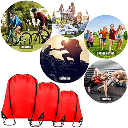 Grneric Drawstring Backpack Bulk 100Pcs Cinch Bag, Polyester Drawstring Bags for Gym Beach Sports Short Trip Party (Red) - color: Red