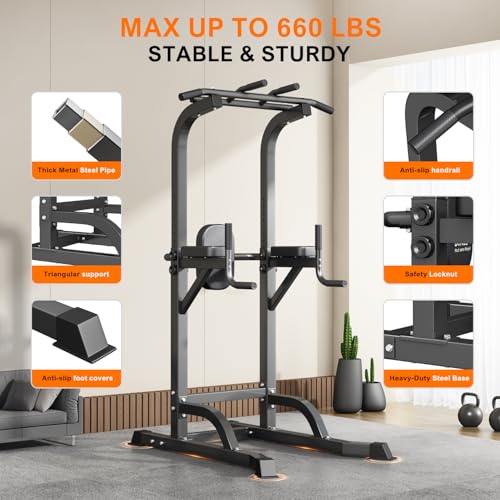 DONIUZ Power Tower Pull Up Bar and Dip Station, Multi-Function Home Gym, Strength Training Fitness Equipment, Height Adjustable - color: Black-02