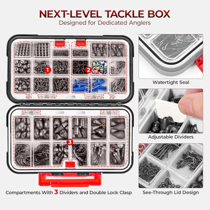 MadBite by KastKing 182/265/400pcs Compact Fishing Tackle Kit - All-in-One Freshwater Hooks, Weights, Bobbers in Tackle Box, Fishing Gear Set for Bass Trout Panfish - style: 400pcs Terminal Tackle Kit