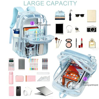Clear Backpack for School,18 Inch Extra Large Heavy Duty Bookbag for Girls and Boys,Durable See Through PVC Transparent School Backpack forTravel(Blue) - color: Blue