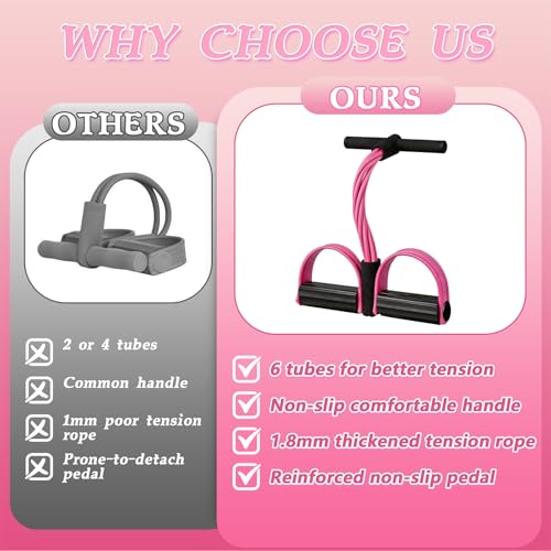 Pedal Resistance Bands with Handles, New Model 6 Tube Resistance Foot Pedal, Multifunctional Rubber Resistance Bands, Suitable for Waist, Arms, Abdomen, and Legs - color: pink