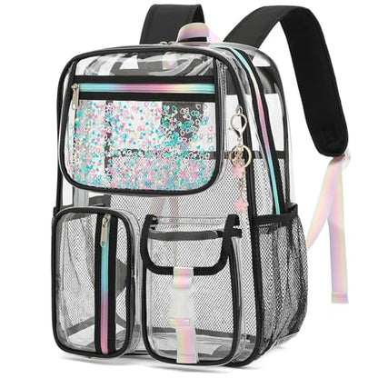 Clear Backpack for Girls Women, PVC Transparent School Backpacks See Through Bookbag for Stadium Sport Travel (Black) - color: Black