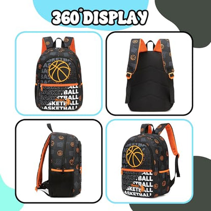 Backpack for School Boys Backpack 8-12 Years Old Kids Backpacks Boys with Lunch Box Pencil Case Kids Bookbag for Elementary Back to School Supplies - color: Black Basketball