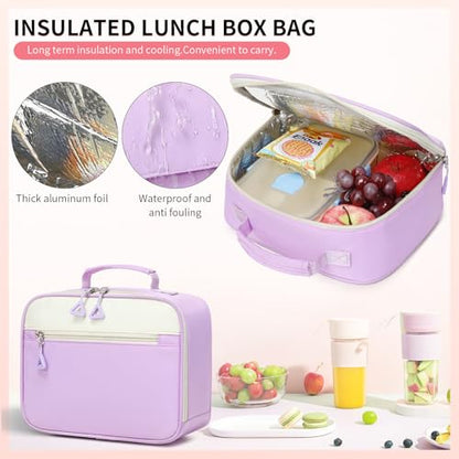 CYOQX 3PCS School Backpack for Girls with Lunch Box Teen Girl Backpack Set Elementary Middle High School Bag Cute Bookbags (Purple 3pcs) - color: Purple 3pcs