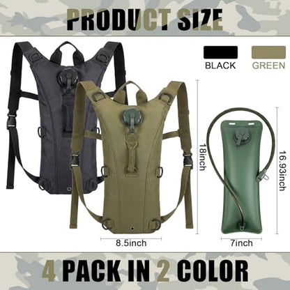 4 Pack Tactical Hydration Backpack with 3L Water Bladder Military Daypack Water Backpack Lightweight Hydration Back Pack for Running Cycling Climbing Hiking for Men Women - style: Green and Black