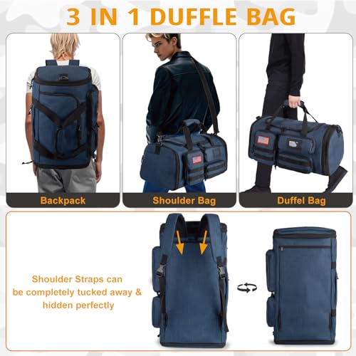 Expandable Gym Bag For Men,Tactical Large 3 in 1 Sports Duffle Bag With Shoes Compartment,Water Resistant Sports Gym Tote Bags Multi-functional Weekend Travel Backpack Overnight Bag - color: Blue