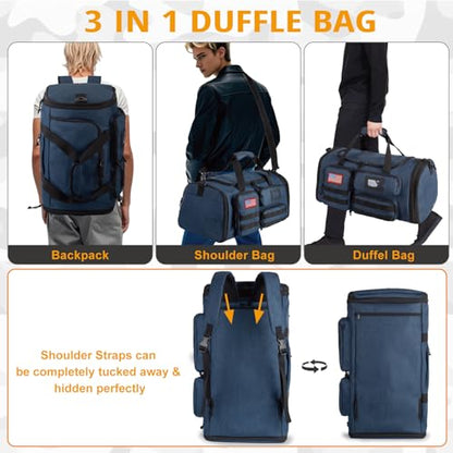 Expandable Gym Bag For Men,Tactical Large 3 in 1 Sports Duffle Bag With Shoes Compartment,Water Resistant Sports Gym Tote Bags Multi-functional Weekend Travel Backpack Overnight Bag - color: Blue