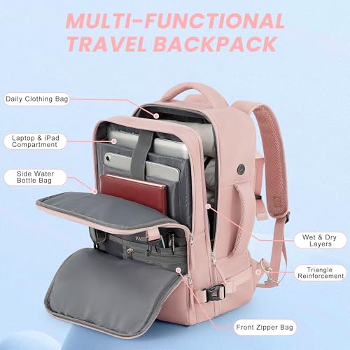 Sinaliy Travel Backpack for Women, Airline Approved Personal Item Bag - color: Pink, size: Large