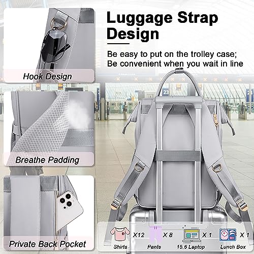 Weitars Lunch Backpack for Women,15.6 Inch Laptop Backpacks with Lunch Box - color: Gray