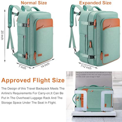 BAGPARKK Travel Laptop Backpack,42L Carry on Luggage, Flight Approved Expandable Backpack,Business Anti Theft Weekender Bags for Women Men, Water Resistant Expandable Backpacks With 4 Packing Cubes - color: Green(backpack With 4 Packing Cubes)