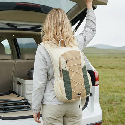 G4Free 20L Hiking Backpack Lightweight Daypack with Phone Pocket Small Packable Foldable Hiking Bag for Women Men, Green+Beige - color: Green+beige