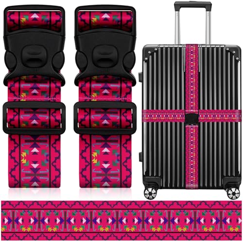 2 Pack Luggage Straps for Suitcases, Adjustable Travel Belt with Double Lock and Quick Release Buckle, Heavy Duty Nylon Bag Packing Strap, Bright Identifiers Business Travel Accessories-Pink Totem - color: 24020 Pink Totem