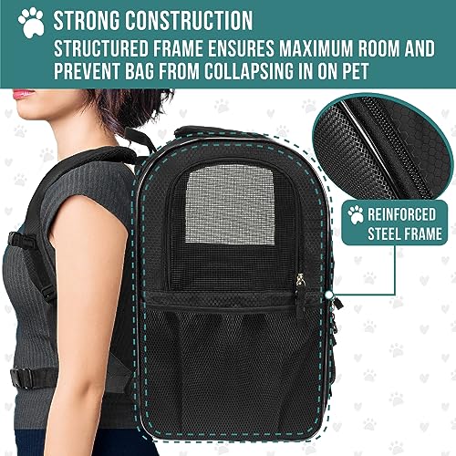 PetAmi Dog Backpack Carrier for Cats and Small Dogs, 4-Way Entry Ventilated Mesh Pet Carrier for Hiking Travel, Foldable Top with Sherpa Bed, Reflective and Poop Bag Dispenser, Up to 18 lbs, Black - color: Black