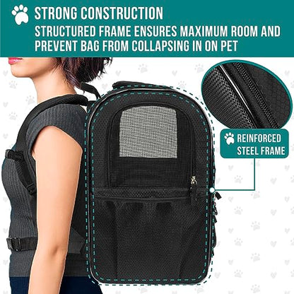 PetAmi Dog Backpack Carrier for Cats and Small Dogs, 4-Way Entry Ventilated Mesh Pet Carrier for Hiking Travel, Foldable Top with Sherpa Bed, Reflective and Poop Bag Dispenser, Up to 18 lbs, Black - color: Black