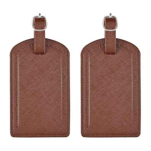 Premium Colored Luggage Tags for Luggage, Travel Bags and Suitcases by Adventure Goods - Pack of 2 (Brown) - color: Brown
