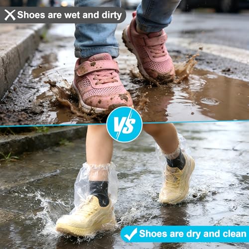 20 Pcs Kids Waterproof Shoe Covers for Rain, Non-Slip Disposable Rain Shoe Covers, Plastic Shoe Ponchos, Thickened PE Material Boot Covers for Men and Women (Clear) - color: 20pcs(kids)-clear