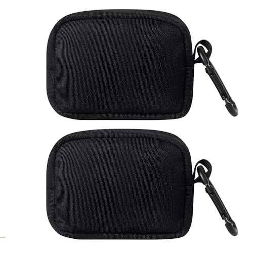 2-Piece Mini Pouch with Carabiner Clip, Unisex Small Organizer Case for Electronics, Makeup, and Accessories (Black) - color: Black