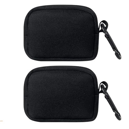 2-Piece Mini Pouch with Carabiner Clip, Unisex Small Organizer Case for Electronics, Makeup, and Accessories (Black) - color: Black