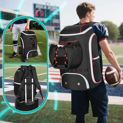 Smasrob Football Bag for Equipment with External Ball Holder, Insulated Pocket and Fence Hooks, Football Backpack for Youth and Adult - color: Black