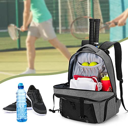 DSLEAF Tennis Backpack for 2 Rackets, Tennis Bag with Separate Ventilated Shoe Space for Tennis/Pickleball/Badminton/Squash Racquet and Accessories - color: Grey
