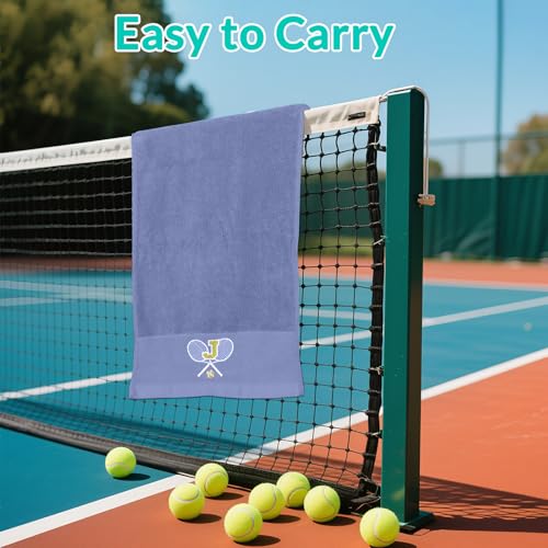 OXYEFEI Tennis Towel,Tennis Gift for Men, Women,Lovers,13”x 43” Cotton Embroidered Tennis Towels (Blue, Initial-S) - color: Blue, size: Initial-S
