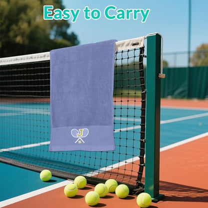 OXYEFEI Tennis Towel,Tennis Gift for Men, Women,Lovers,13”x 43” Cotton Embroidered Tennis Towels (Blue, Initial-S) - color: Blue, size: Initial-S