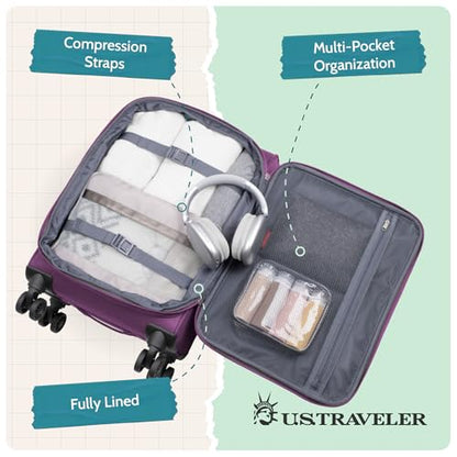 U.S. Traveler Rio Lightweight Softside Rolling Carry-on Suitcase, 4-Wheel Set, Purple - color: Purple, size: 22"/14"