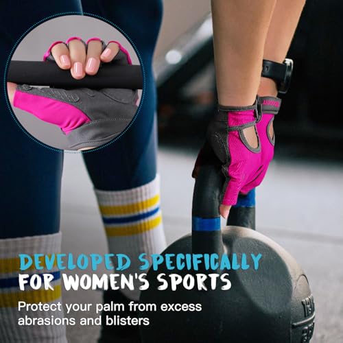 Breathable Workout Gloves for Women, Thick Padded Weight Lifting Gloves, Full Palm Protection & Extra Grip for Women Gym, Rowing, Fitness Training and Hanging - size: Medium