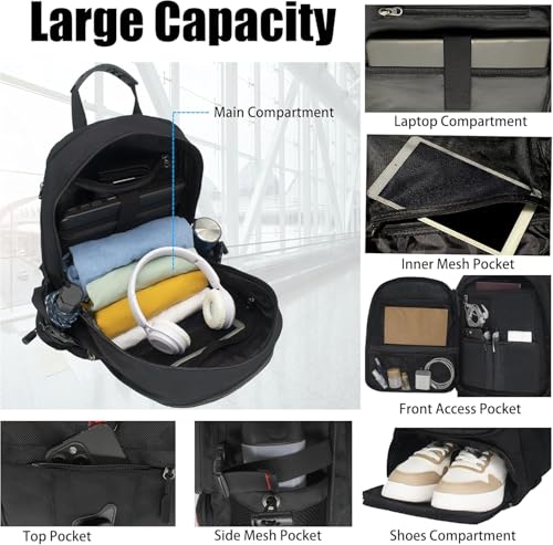 DUSLANG Travel laptop backpack, Extra Large 65L Traveling College Backpack,Large Capacity Backpack for Men Women,Fits 17 Inch Computer, USB Charging Port, Black - color: 65l Black With Shoes Storage Bag