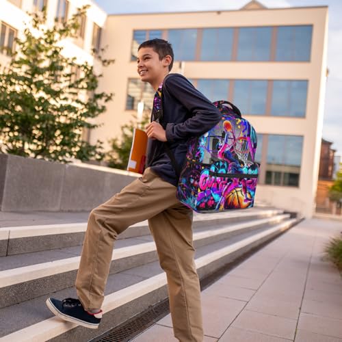 Basketball School Backpack for Boys Sports Ball Backpack for Kids Children Teens Ages 6-18 Elementary Middle School Students Cool Ball Theme Bookbag Travel Back Pack - color: Basketball