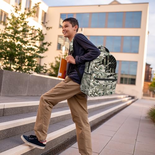 Wild Duck Camo Backpack for Boys Camo Hunter American Flag Duck School Bag for Elementary Middle School Daypack Travel Bookbag for Age 6-18 Teen Kids Back Pack - color: Wild Duck