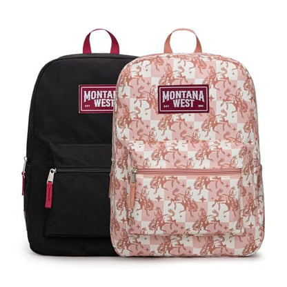 Montana West Backpack for Women Men 2 PCS Lightweight College Bookbags Casual Daypack Backpacks for Commute & Travel - color: Western Pink