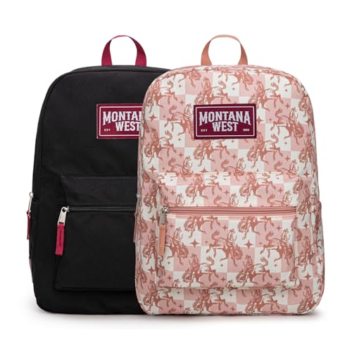Montana West Backpack for Women Men 2 PCS Lightweight College Bookbags Casual Daypack Backpacks for Commute & Travel - color: Western Pink