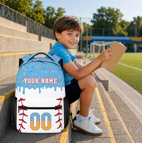 Personalized Baseball Drip Backpack, Blue Ice Cream Print Travel Bag, Multi Pocket Everyday Backpack (#3) - color: #3