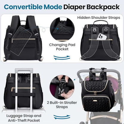 Tealari 4 in 1 Convertible Diaper Bag Backpack,Waterproof Baby Diaper Bag with Changing Pad,Converts into Baby Tote Bag,Diaper Backpack,Stroller Bag and Crossbody Diaper Bag - color: Black