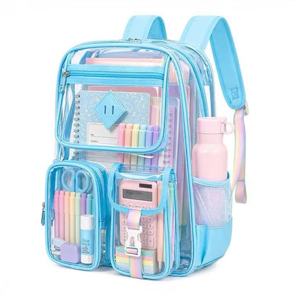PIG PIG GIRL Clear Backpack for School,Heavy Duty PVC Transparent Bookbag for Girls Stadium Approved See Through Backpack - color: 5-sky Blue